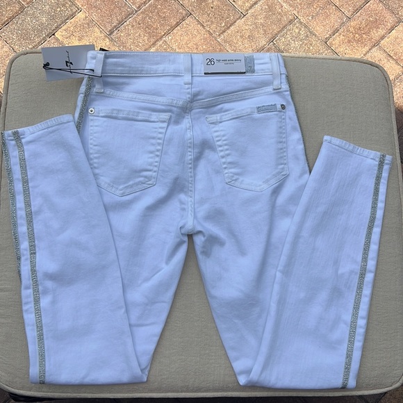 7 FOR ALL MANKIND bright white 2 silver side stripes SKINNY HIGH RISE JEANS 26 - Picture 10 of 13